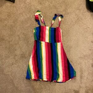 Rainbow colored dress with ruffled straps
